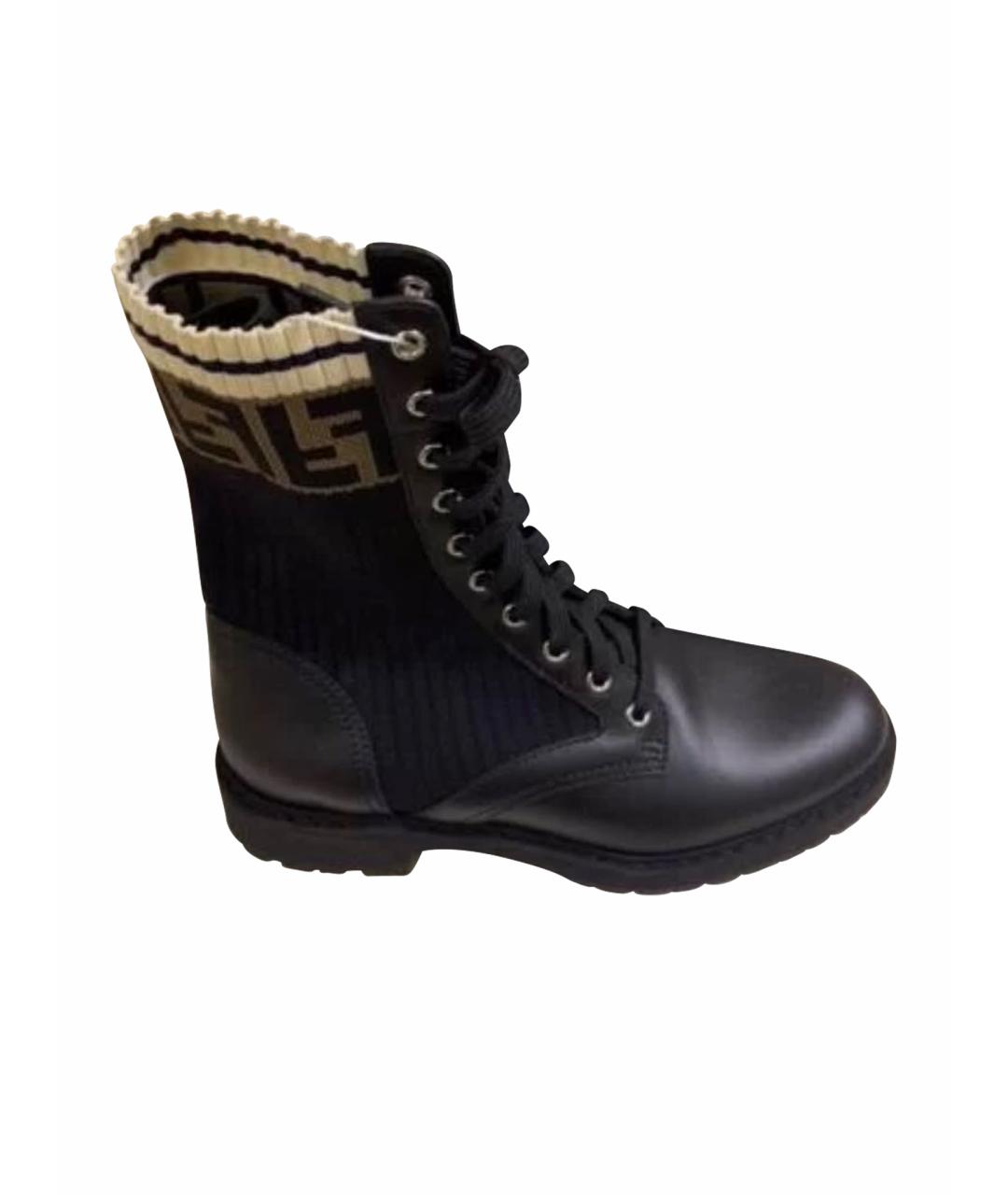 FENDI Черные кожаные ботинки, фото 1