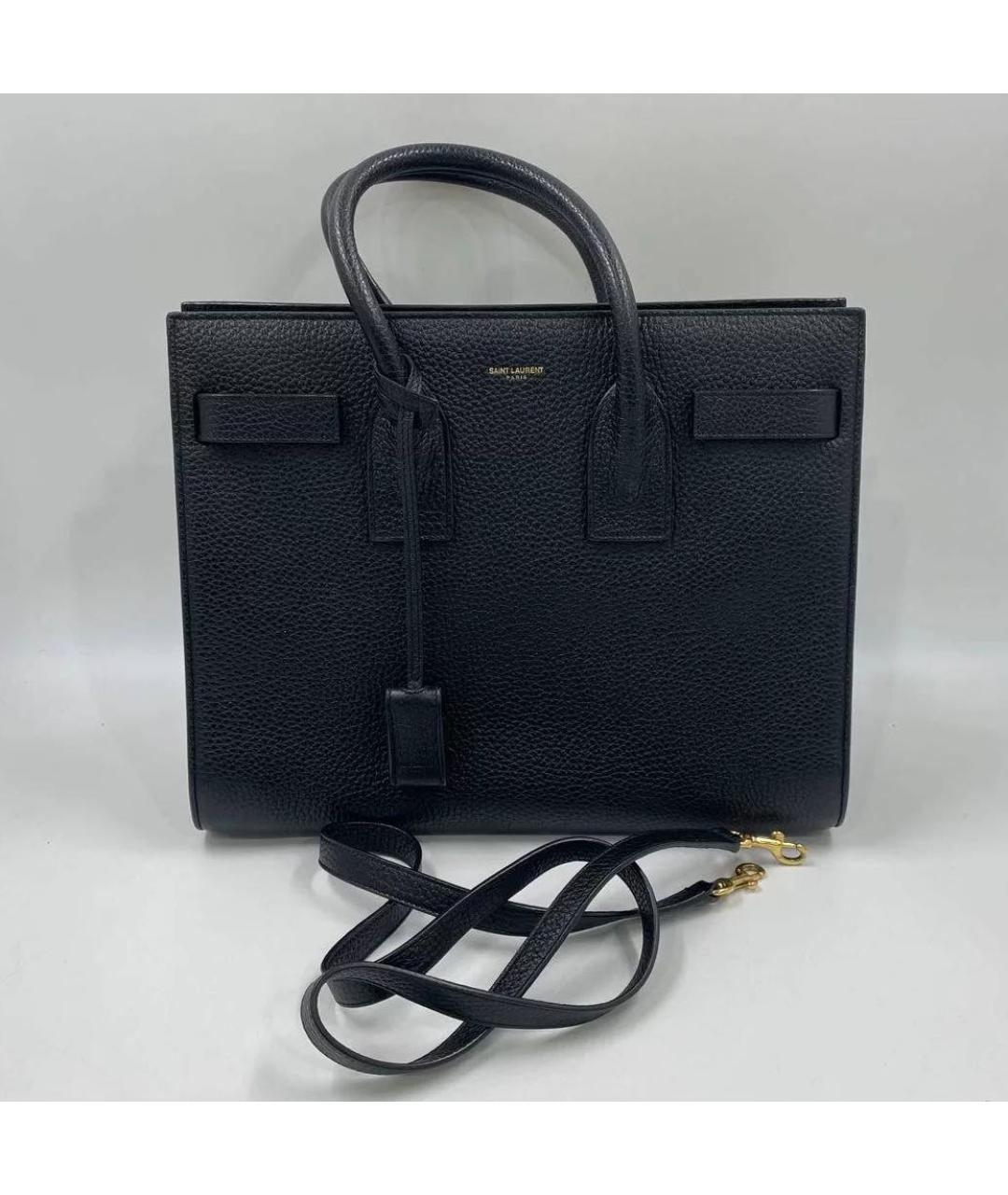 SAINT LAURENT Черная кожаная сумка тоут, фото 9