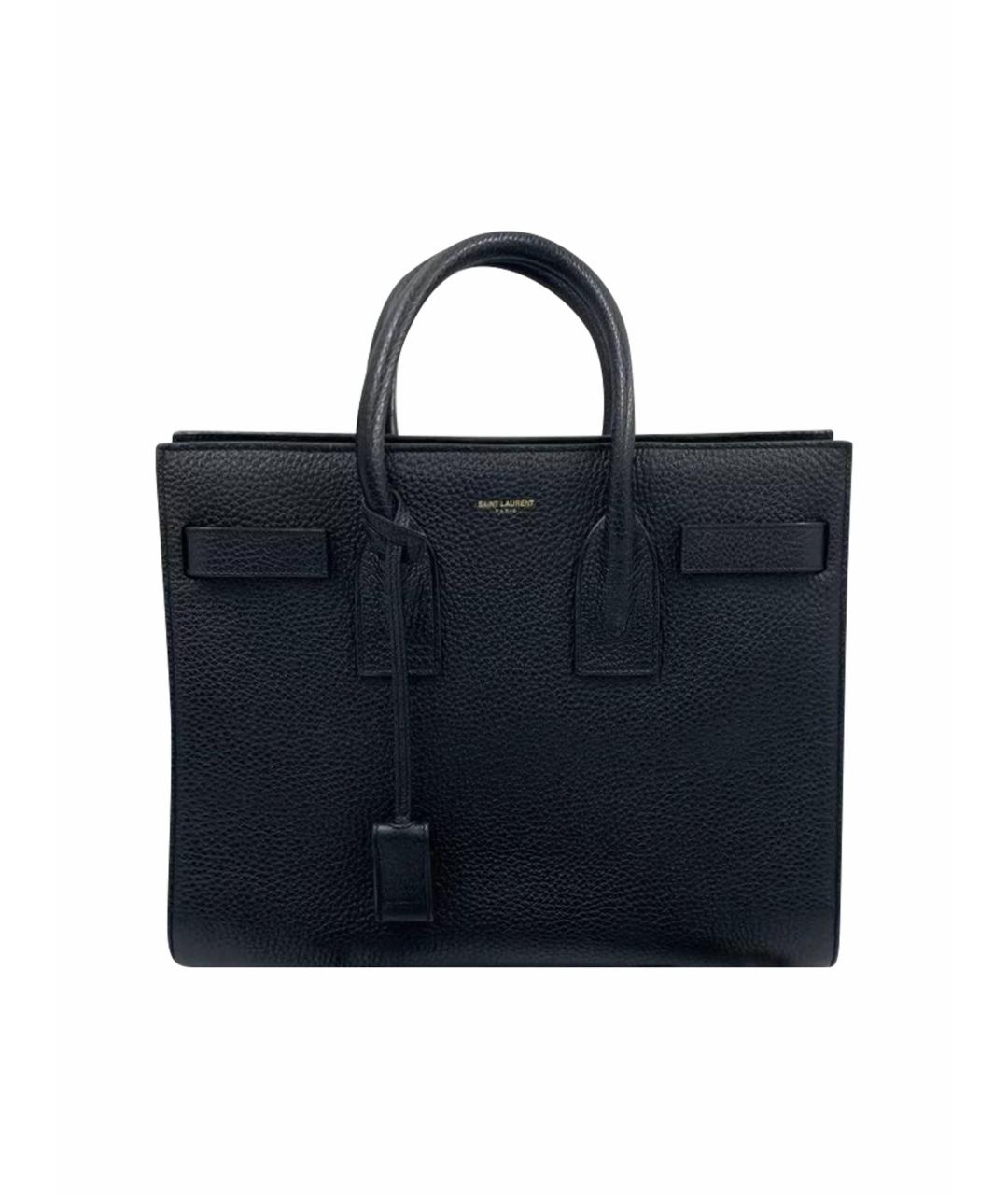 SAINT LAURENT Черная кожаная сумка тоут, фото 1