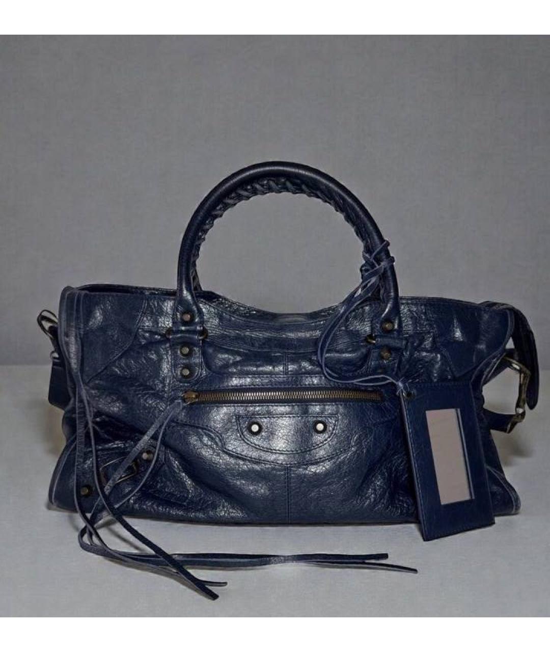 BALENCIAGA Темно-синяя кожаная сумка с короткими ручками, фото 5