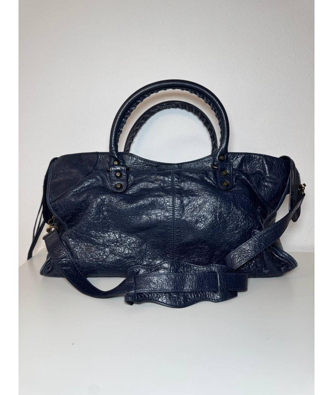 BALENCIAGA Темно-синяя кожаная сумка с короткими ручками, фото 2