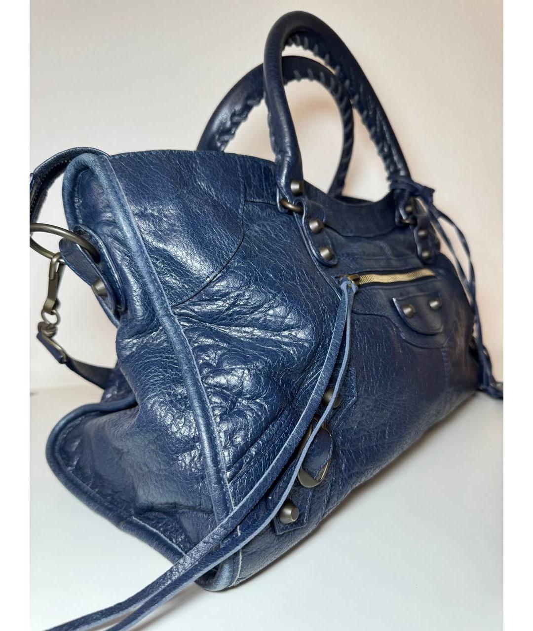 BALENCIAGA Темно-синяя кожаная сумка с короткими ручками, фото 3