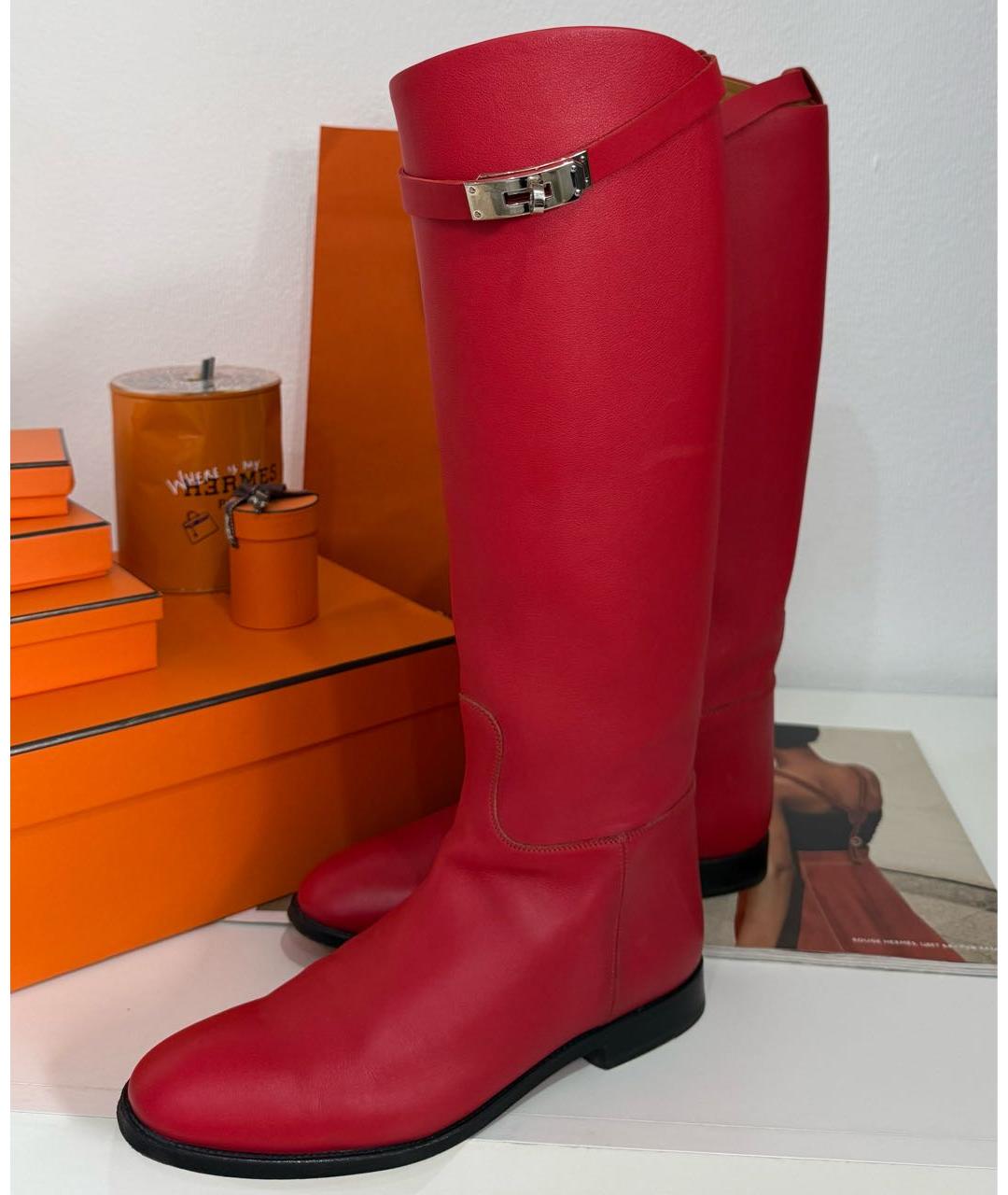 HERMES Красные кожаные сапоги, фото 6