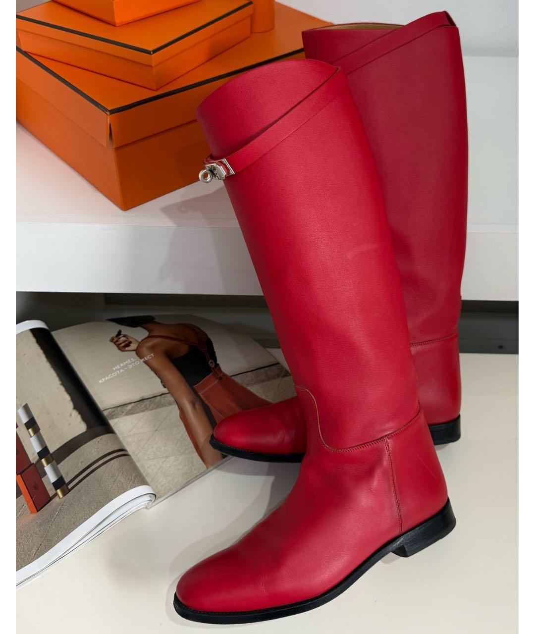 HERMES Красные кожаные сапоги, фото 3
