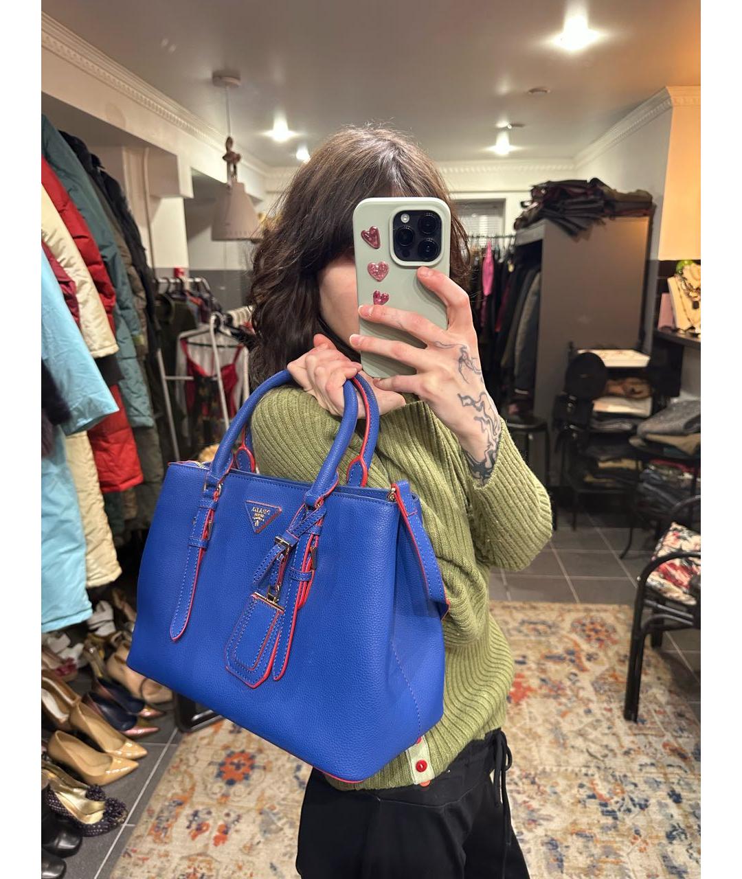 PRADA Синяя кожаная сумка тоут, фото 2