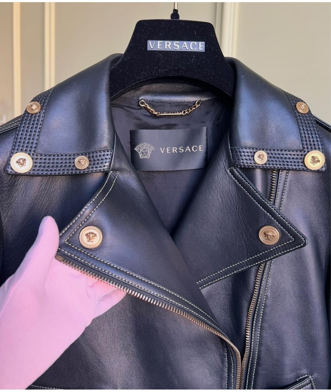 VERSACE Черная кожаная куртка, фото 2