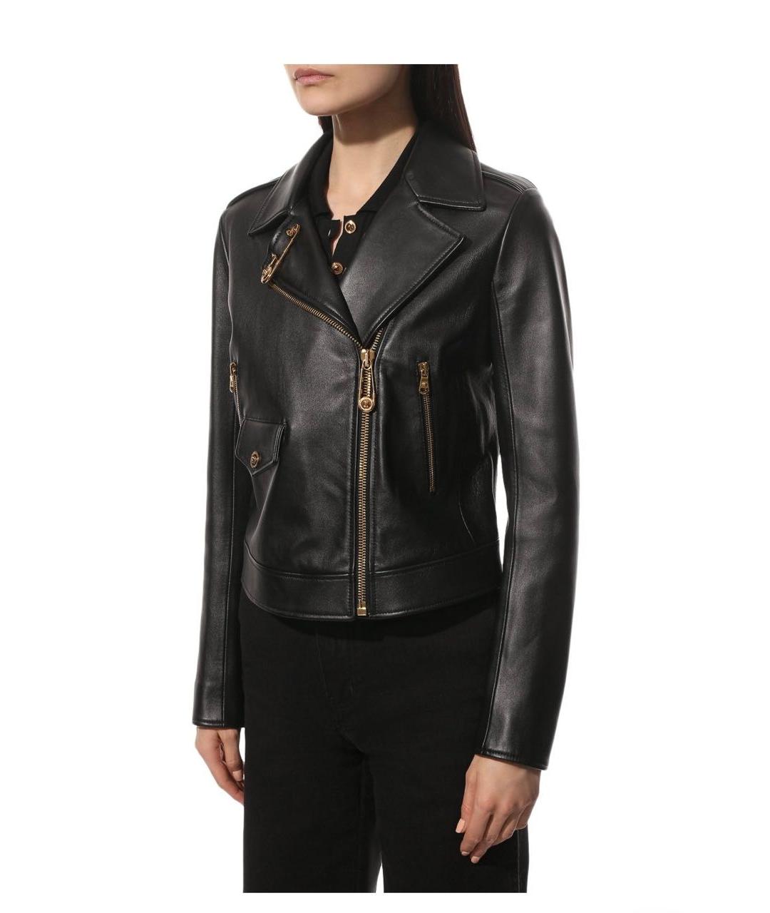 VERSACE Черная кожаная куртка, фото 4