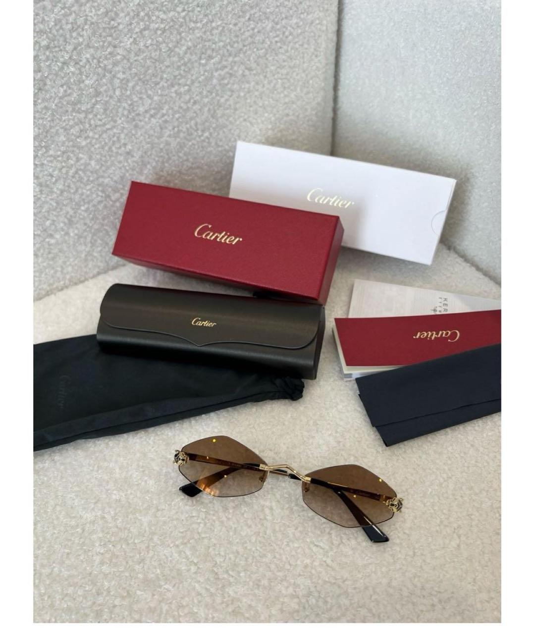 CARTIER Коричневые металлические солнцезащитные очки, фото 2