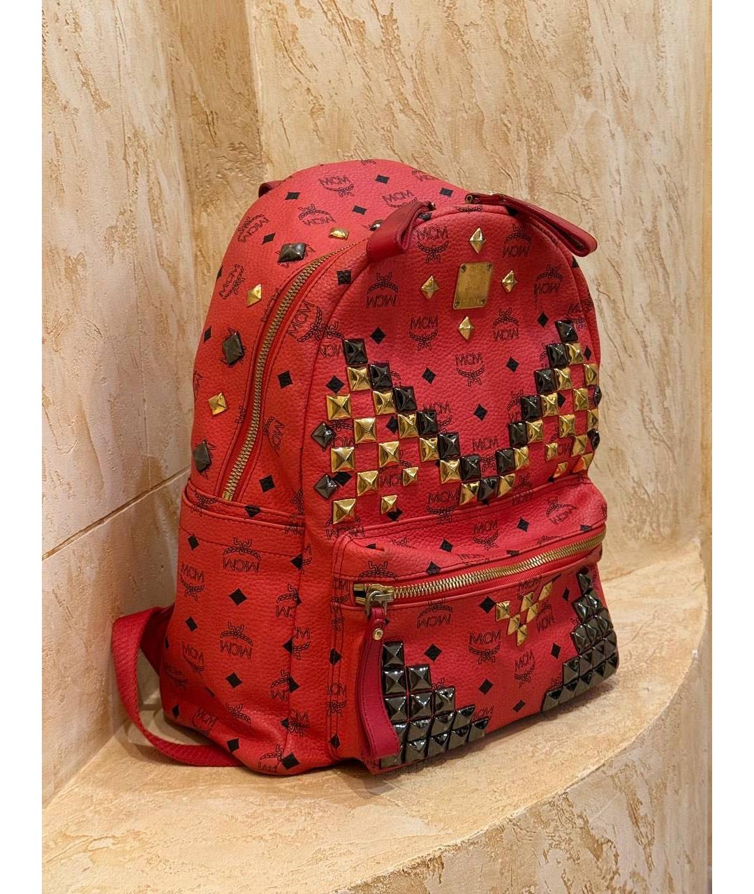 MCM Красный кожаный рюкзак, фото 2