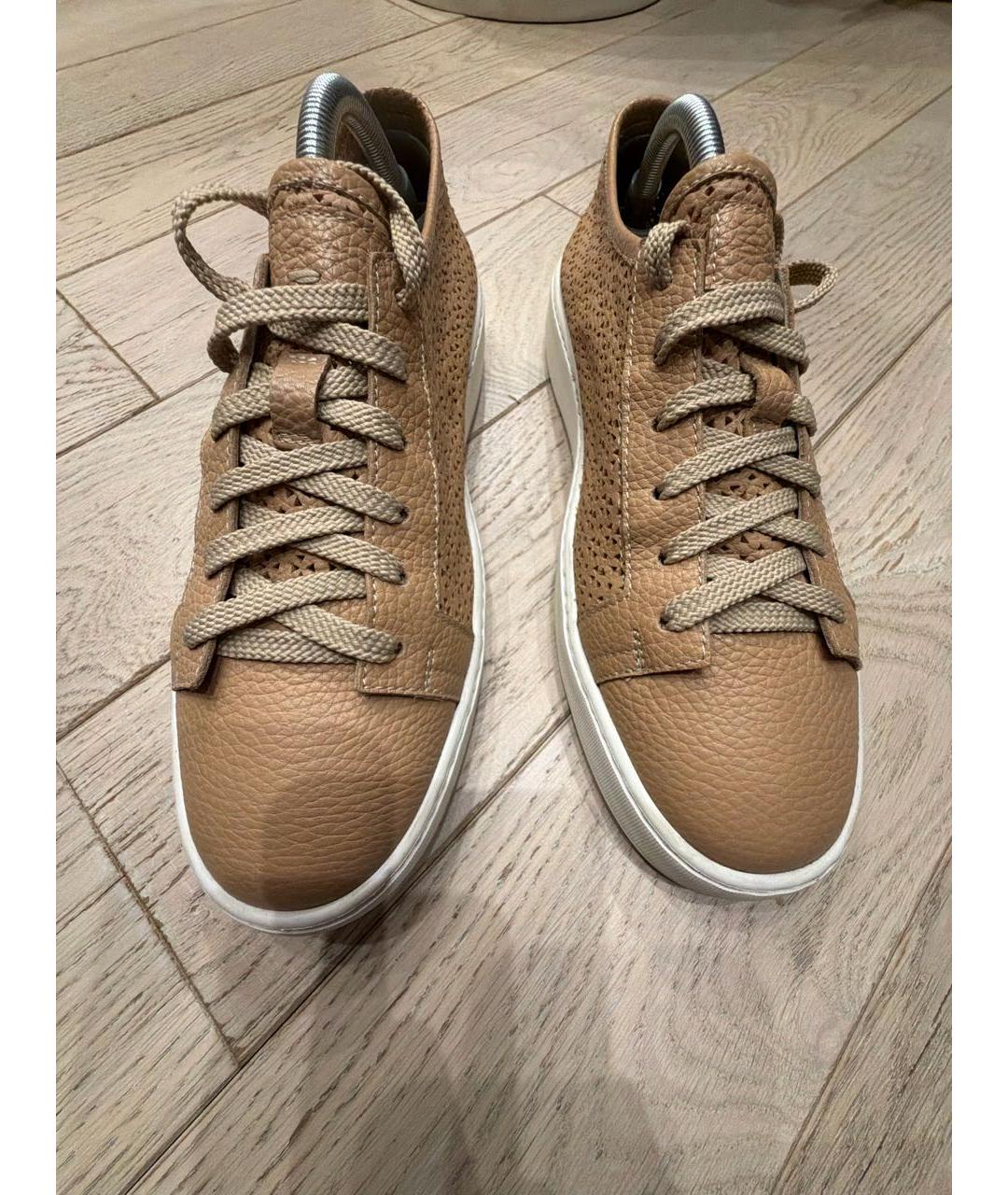 SANTONI Коричневые кожаные кеды, фото 2