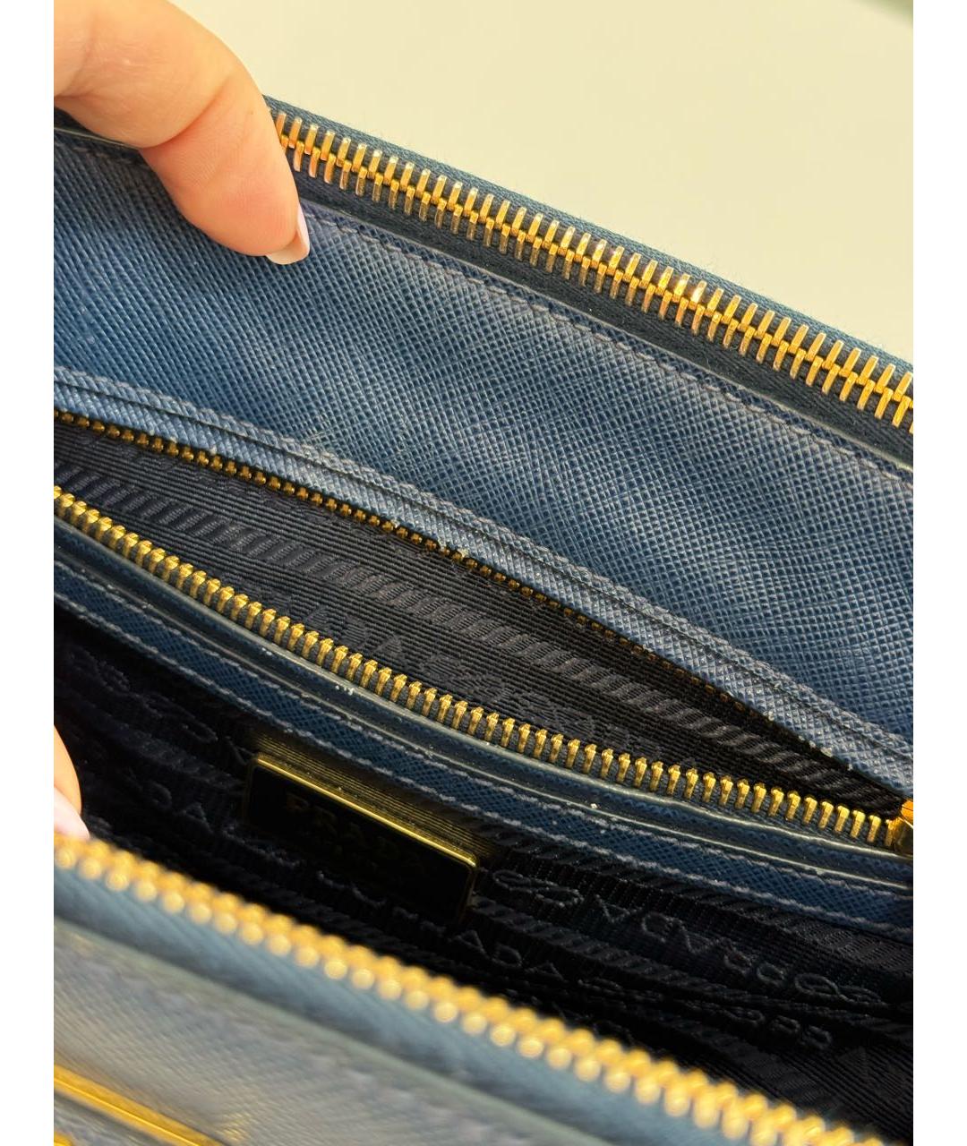 PRADA Синяя кожаная сумка с короткими ручками, фото 5