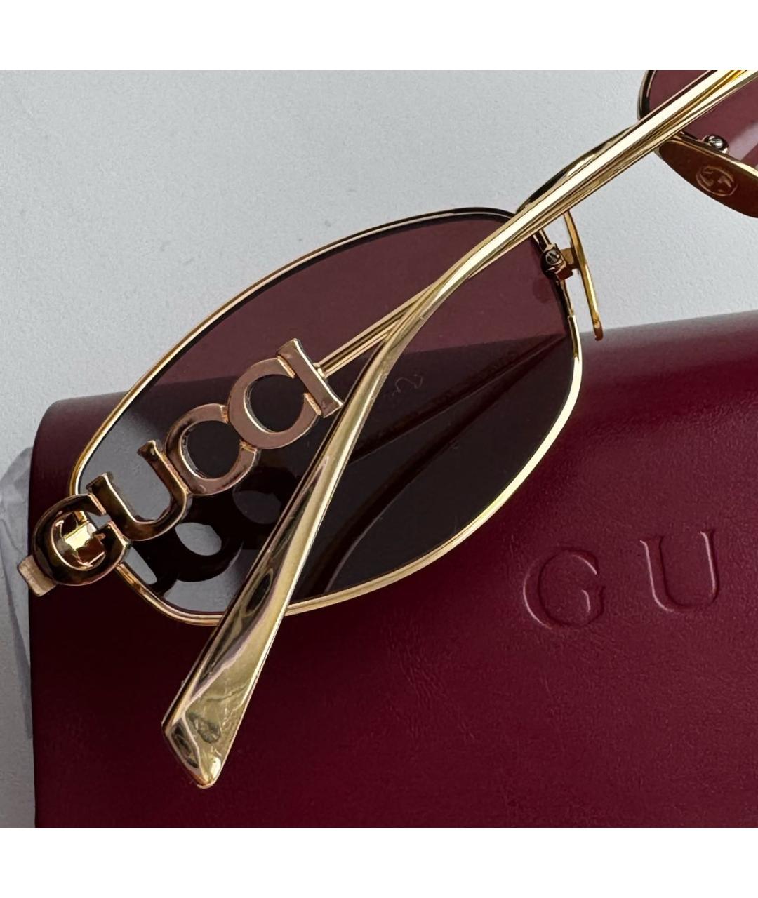 GUCCI Коричневые металлические солнцезащитные очки, фото 3