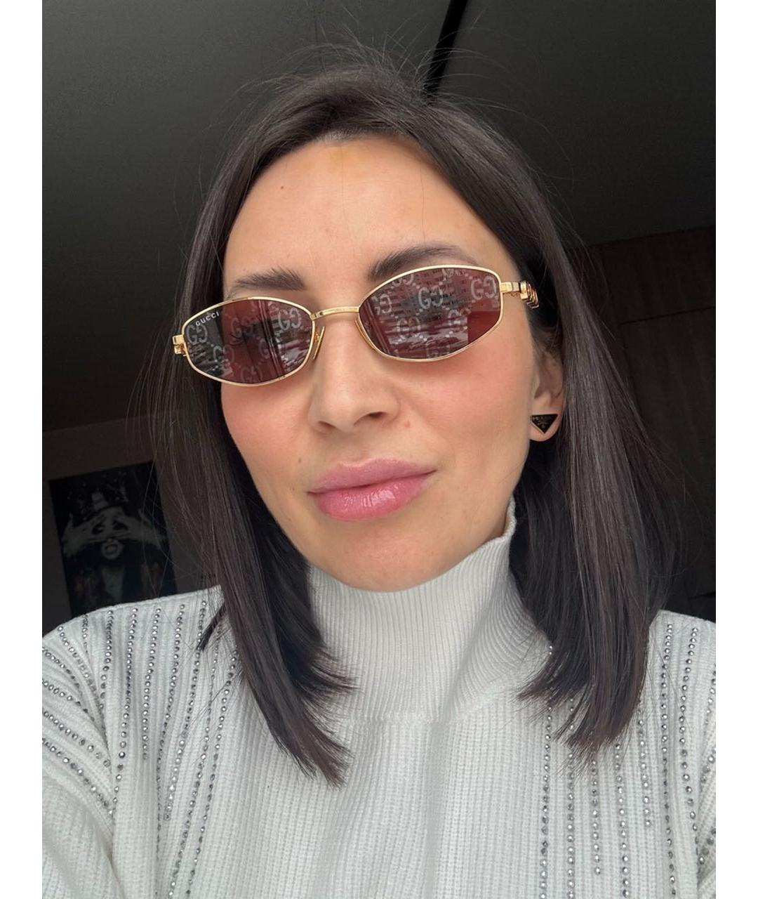 GUCCI Коричневые металлические солнцезащитные очки, фото 5