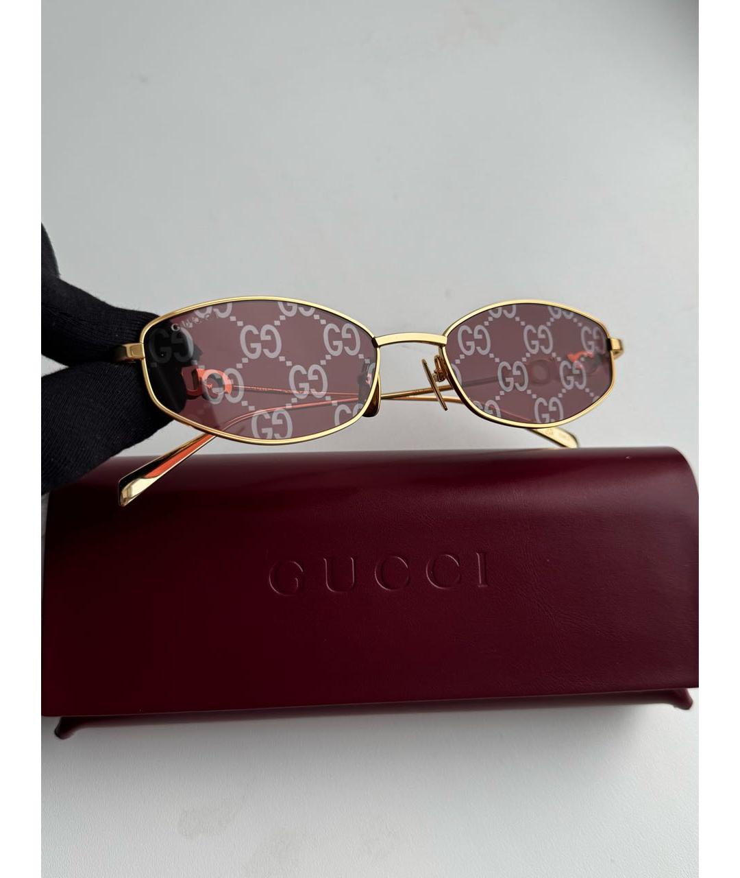 GUCCI Коричневые металлические солнцезащитные очки, фото 4