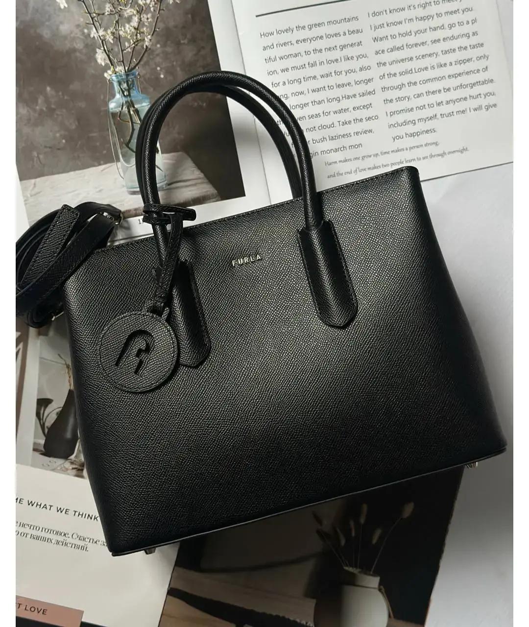 FURLA Черная кожаная сумка с короткими ручками, фото 5