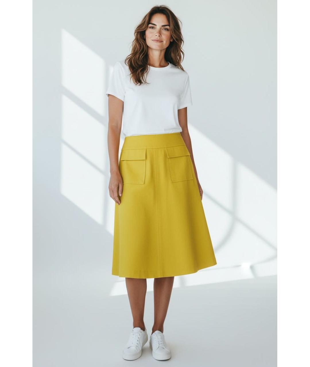 ESCADA Желтая хлопковая юбка миди, фото 7