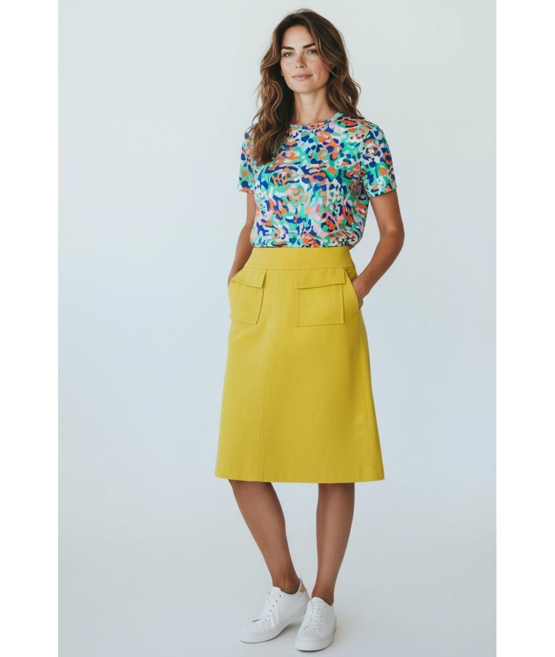 ESCADA Желтая хлопковая юбка миди, фото 3