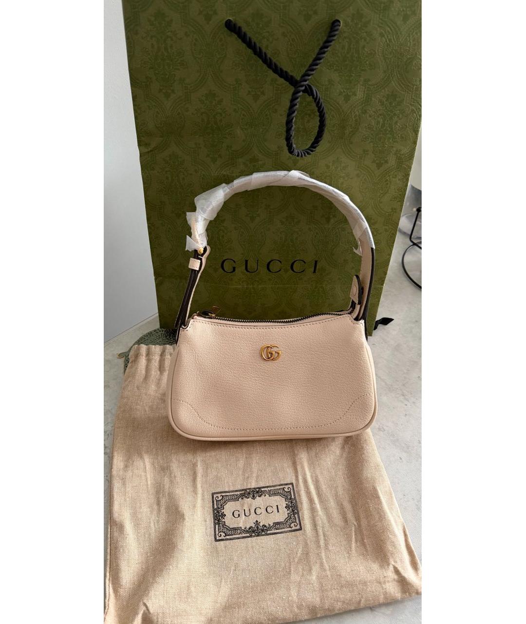 GUCCI Бежевая кожаная сумка с короткими ручками, фото 2