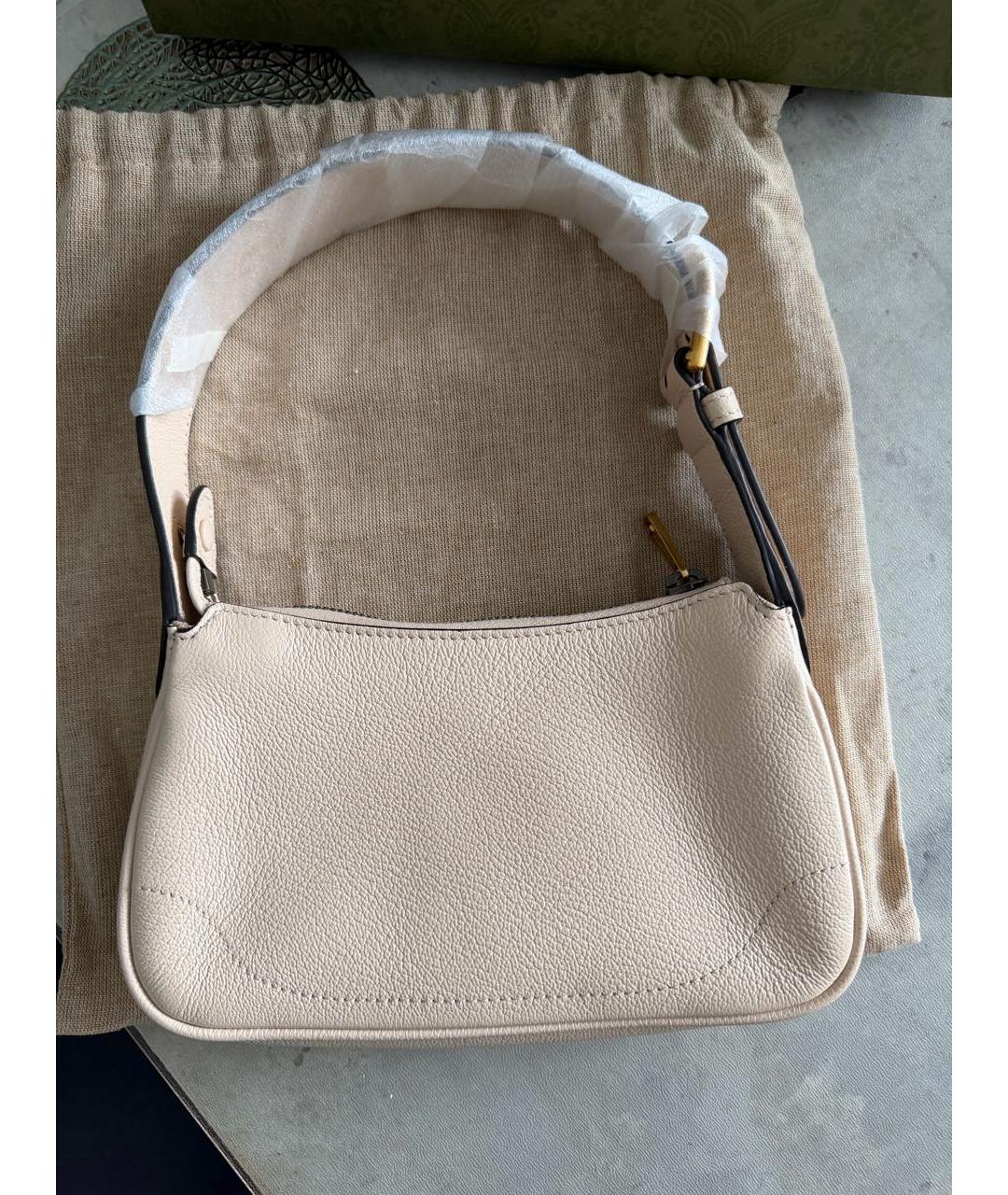 GUCCI Бежевая кожаная сумка с короткими ручками, фото 3