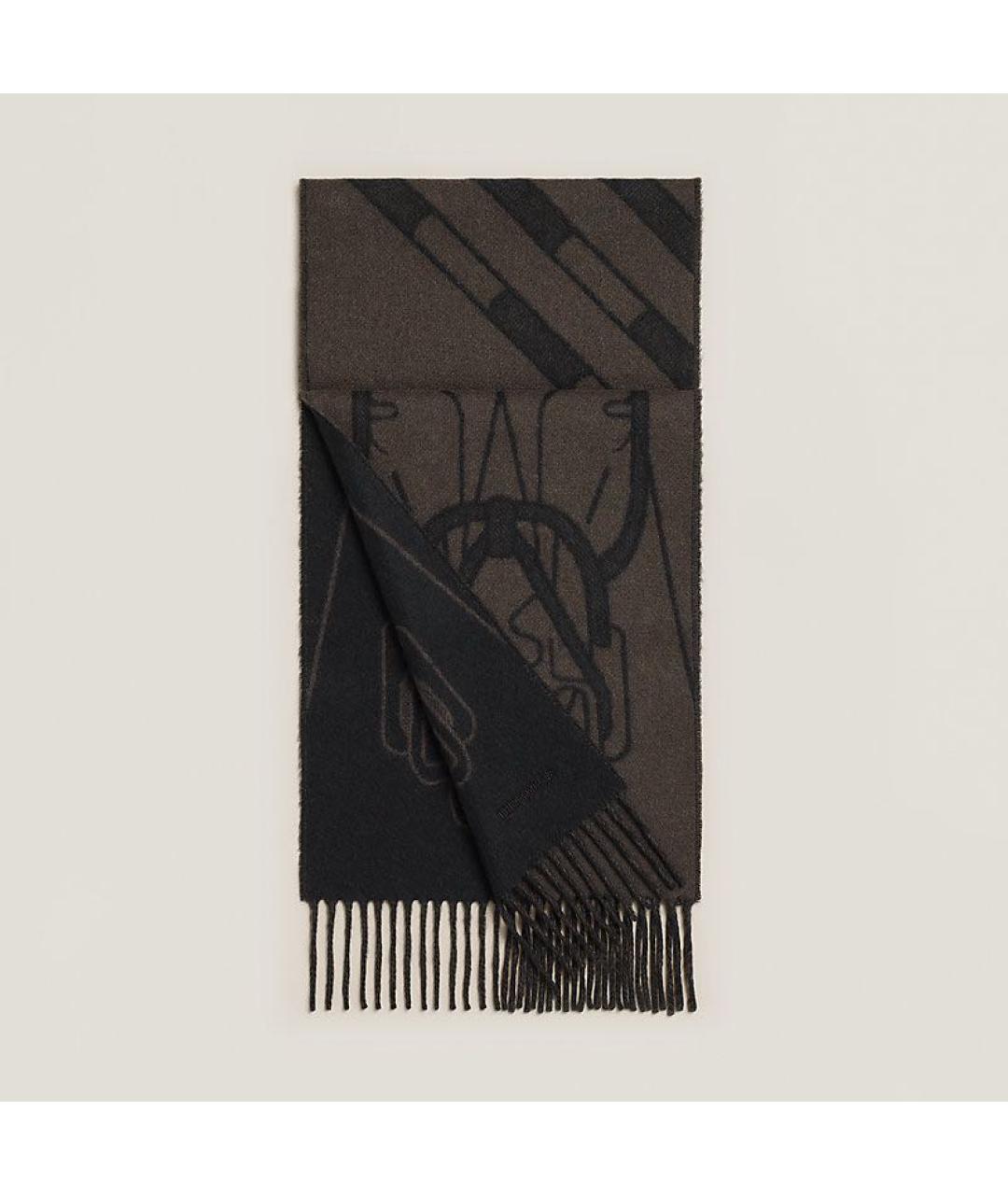 HERMES Черный кашемировый шарф, фото 7