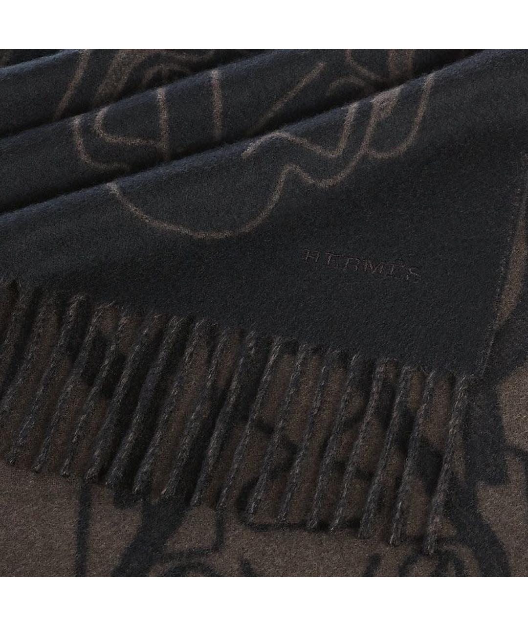 HERMES Черный кашемировый шарф, фото 6