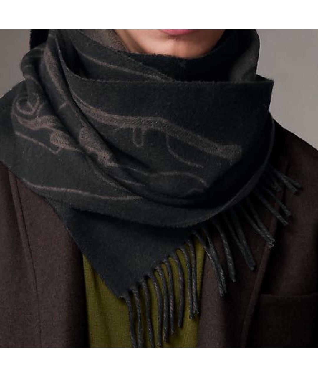 HERMES Черный кашемировый шарф, фото 5