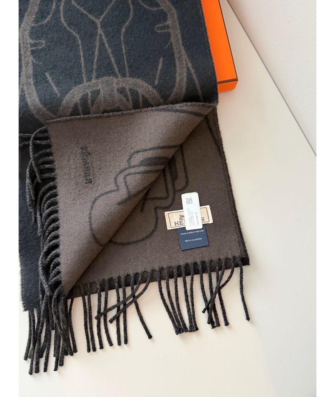 HERMES Черный кашемировый шарф, фото 3