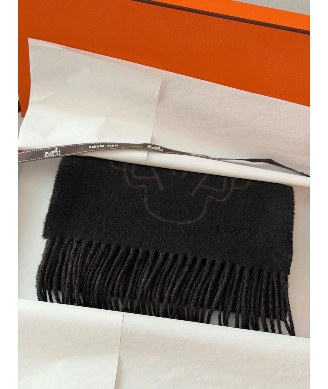 HERMES Черный кашемировый шарф, фото 4