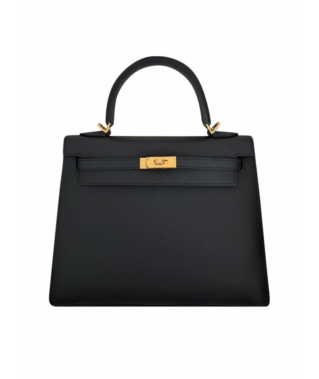 HERMES Черная кожаная сумка с короткими ручками, фото 1