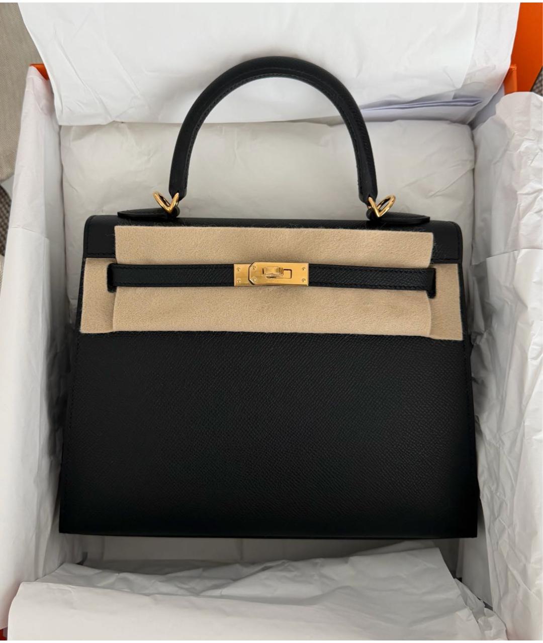 HERMES Черная кожаная сумка с короткими ручками, фото 2