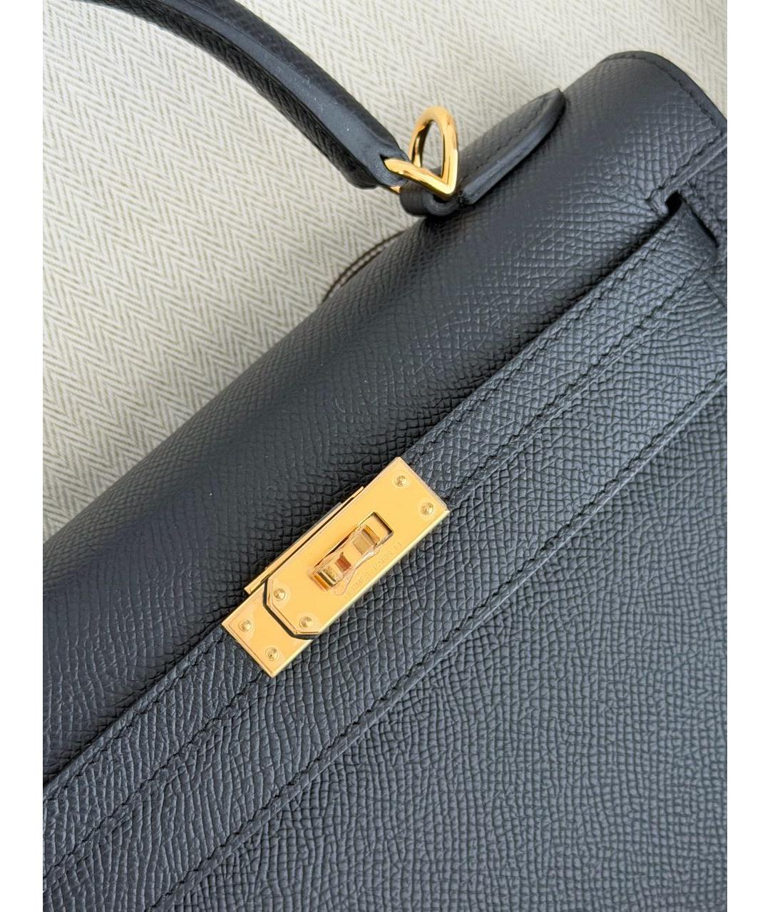 HERMES Черная кожаная сумка с короткими ручками, фото 3