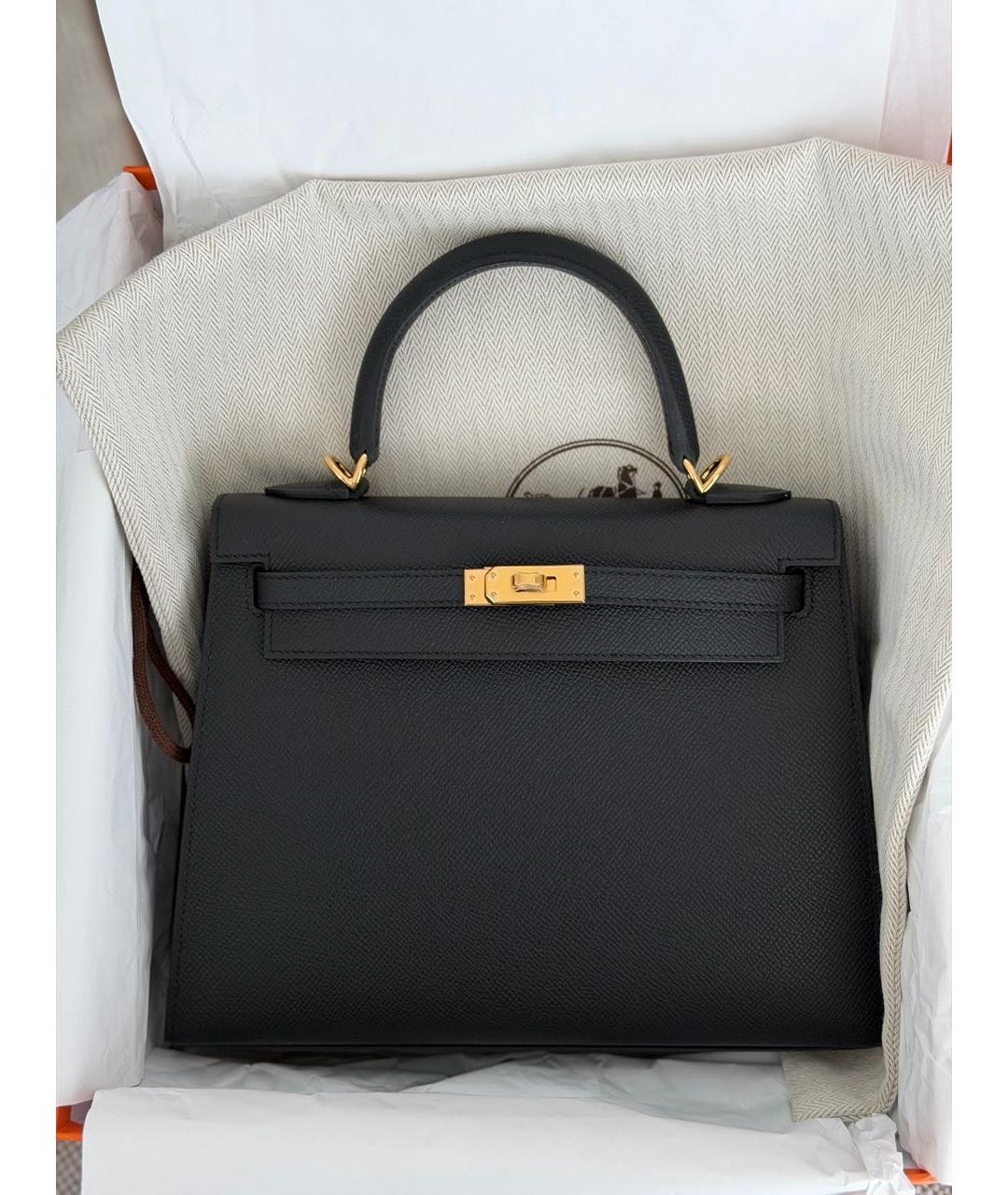 HERMES Черная кожаная сумка с короткими ручками, фото 6