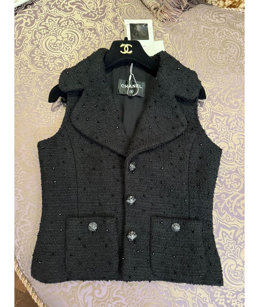CHANEL Черный твидовый жилет, фото 8