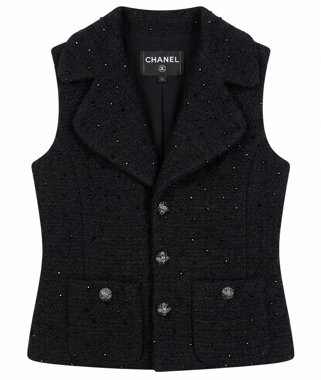 CHANEL Черный твидовый жилет, фото 1