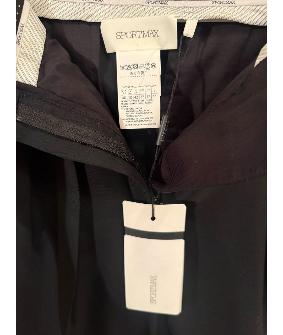 SPORTMAX Черные хлопковые брюки широкие, фото 3