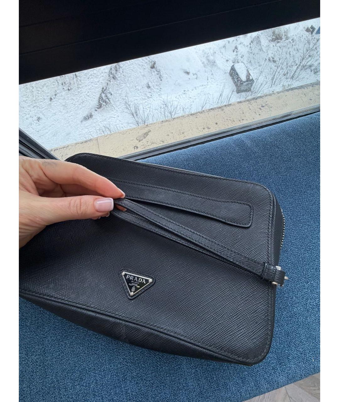 PRADA Черная кожаная барсетка, фото 2