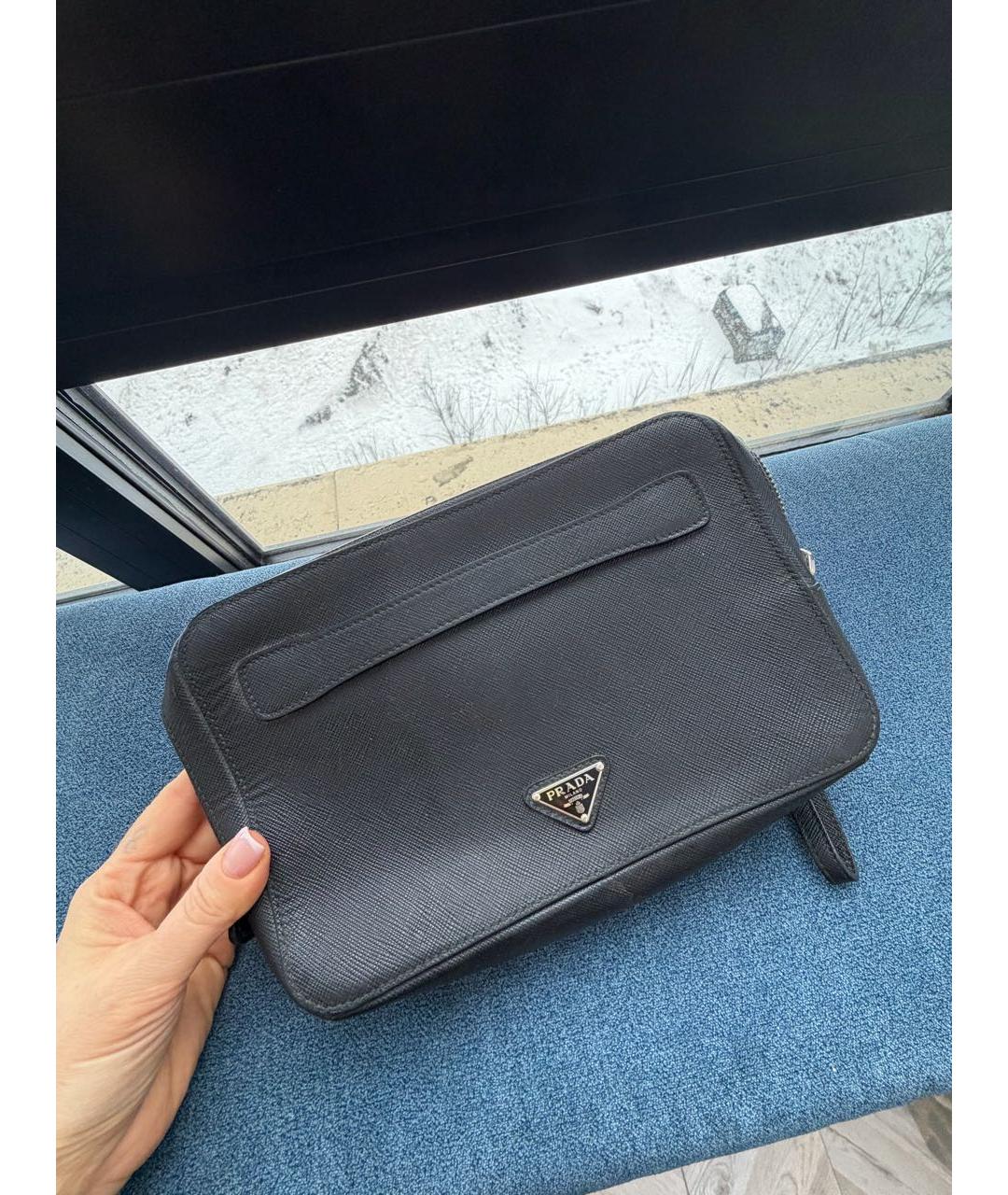 PRADA Черная кожаная барсетка, фото 9