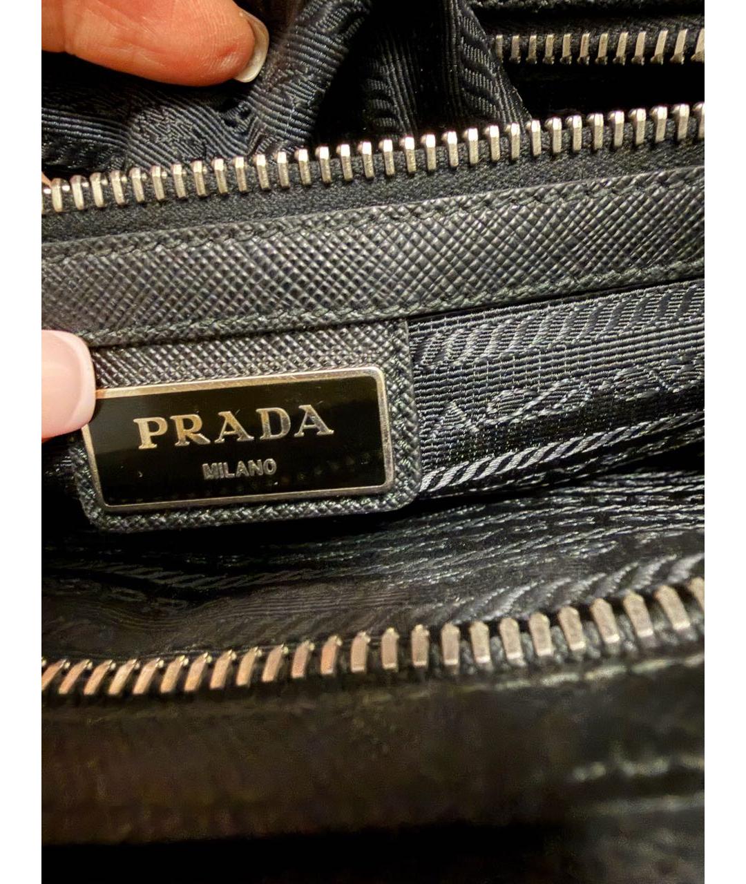 PRADA Черная кожаная барсетка, фото 7