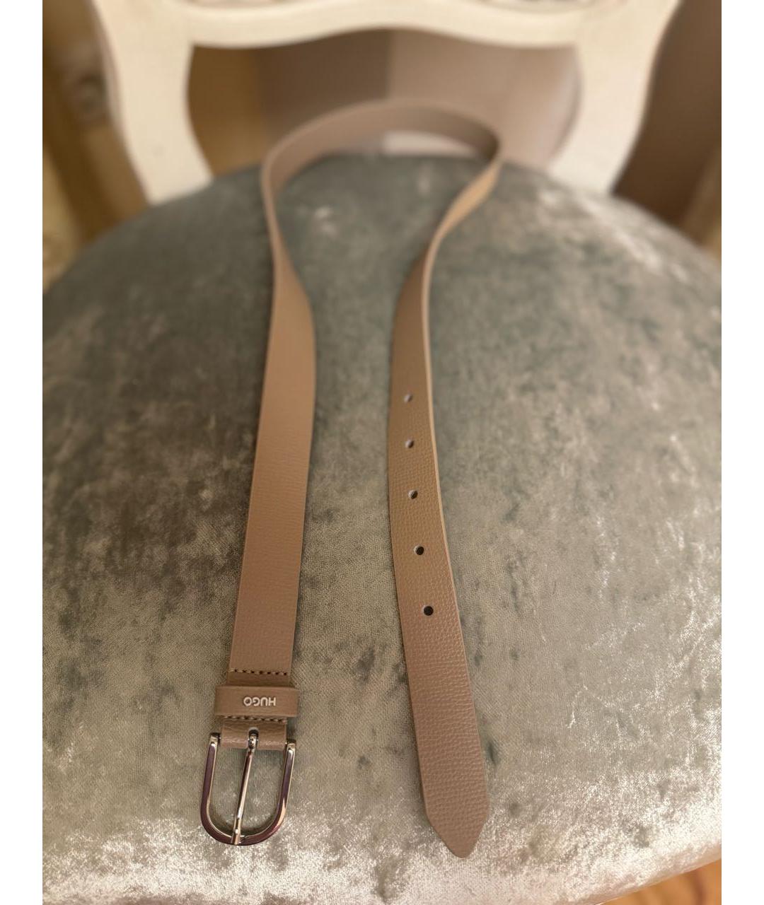 HUGO Бежевый кожаный ремень, фото 7