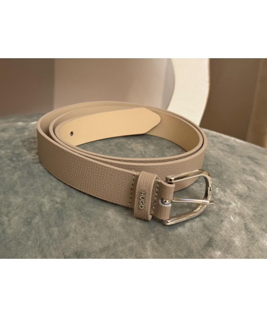 HUGO Бежевый кожаный ремень, фото 5