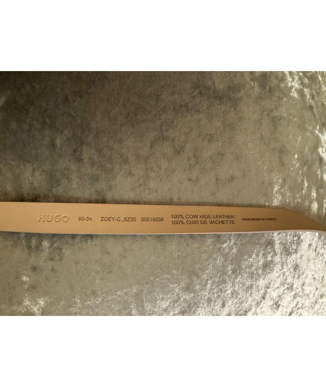HUGO Бежевый кожаный ремень, фото 6
