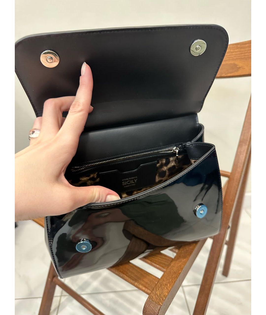 DOLCE&GABBANA Черная сумка с короткими ручками из лакированной кожи, фото 6