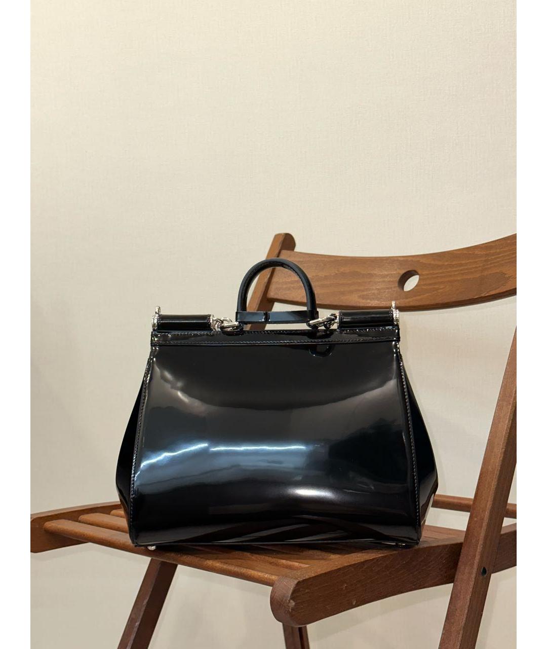 DOLCE&GABBANA Черная сумка с короткими ручками из лакированной кожи, фото 3