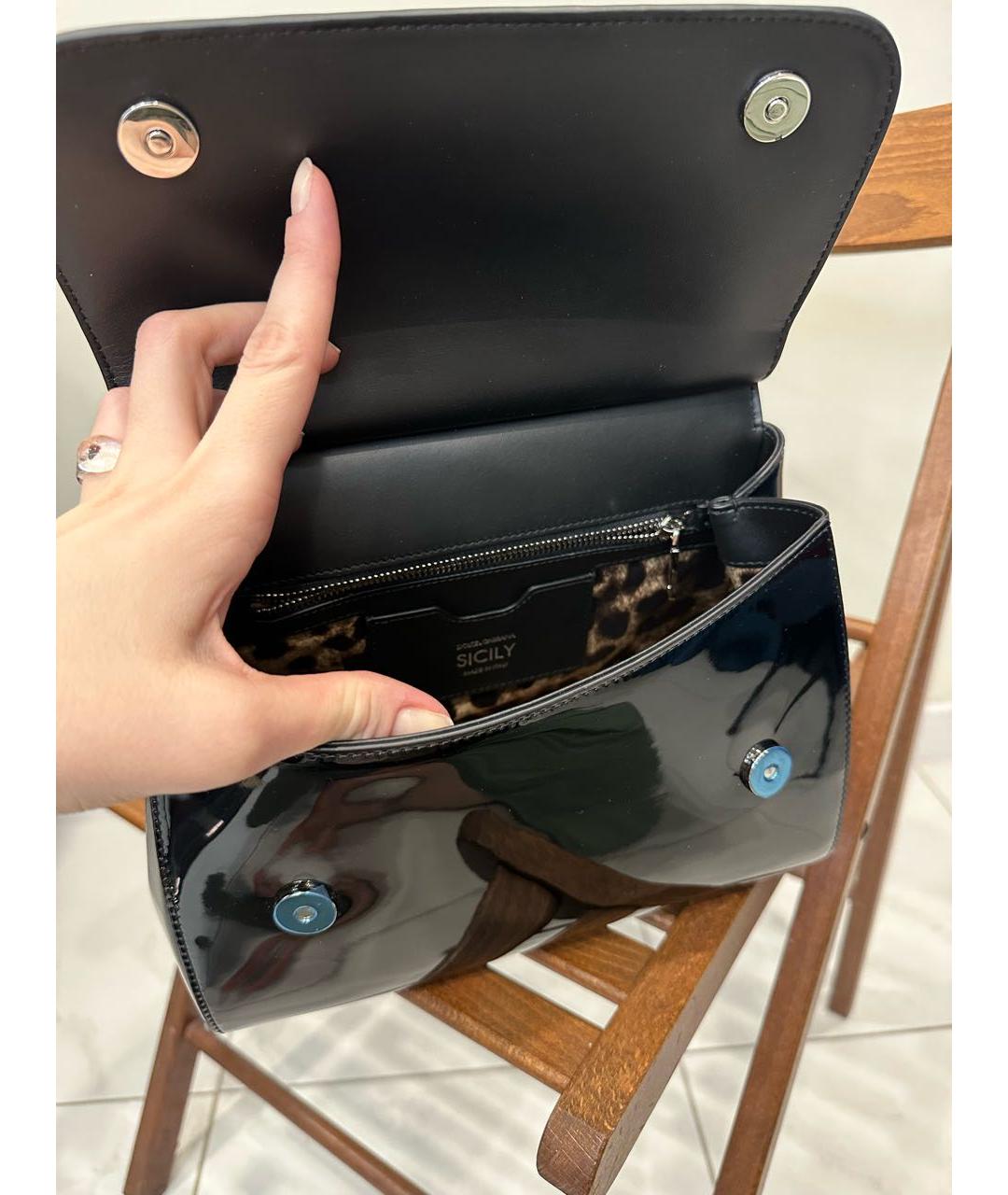 DOLCE&GABBANA Черная сумка с короткими ручками из лакированной кожи, фото 4