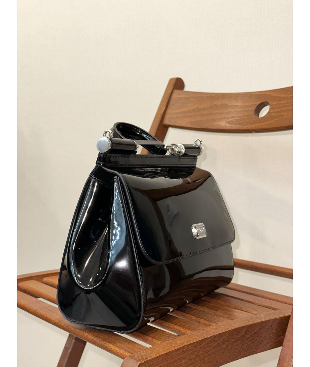 DOLCE&GABBANA Черная сумка с короткими ручками из лакированной кожи, фото 2