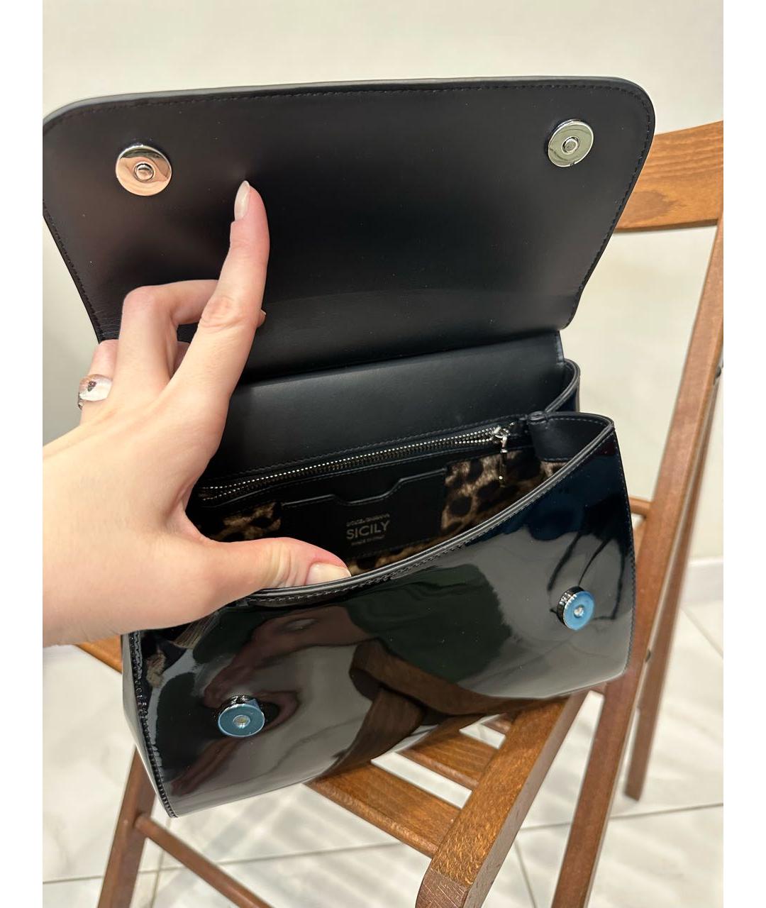 DOLCE&GABBANA Черная сумка с короткими ручками из лакированной кожи, фото 5