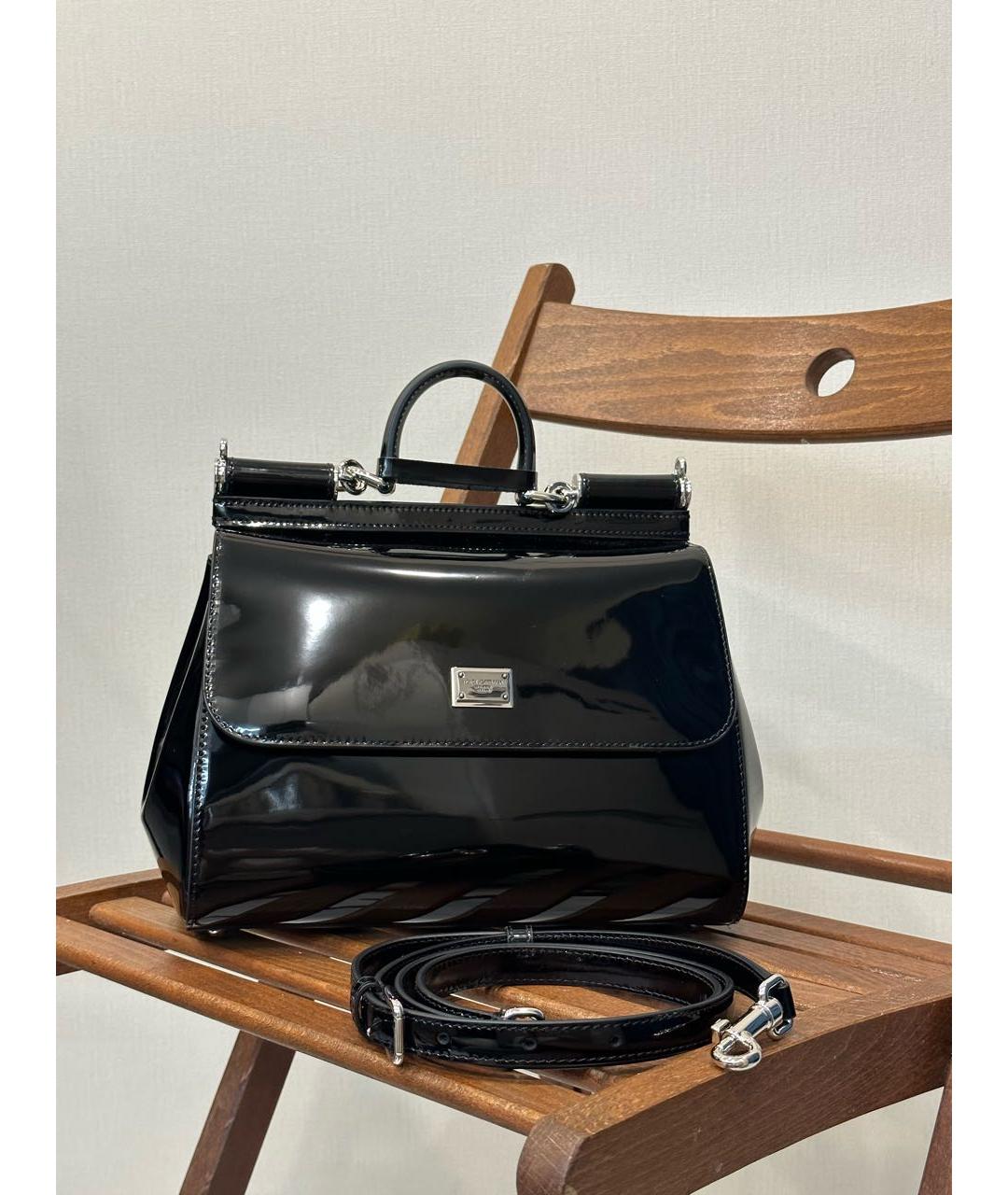 DOLCE&GABBANA Черная сумка с короткими ручками из лакированной кожи, фото 7