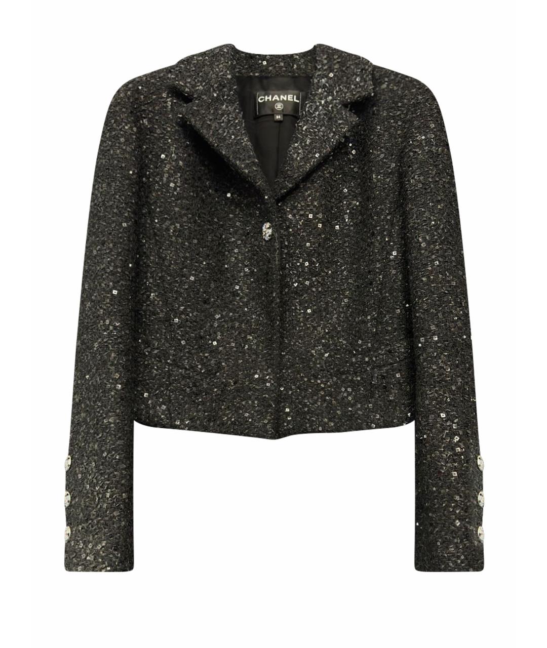 CHANEL Черный твидовый жакет/пиджак, фото 1