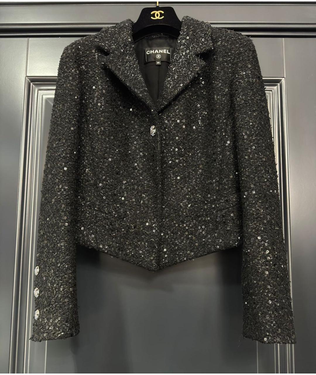 CHANEL Черный твидовый жакет/пиджак, фото 4
