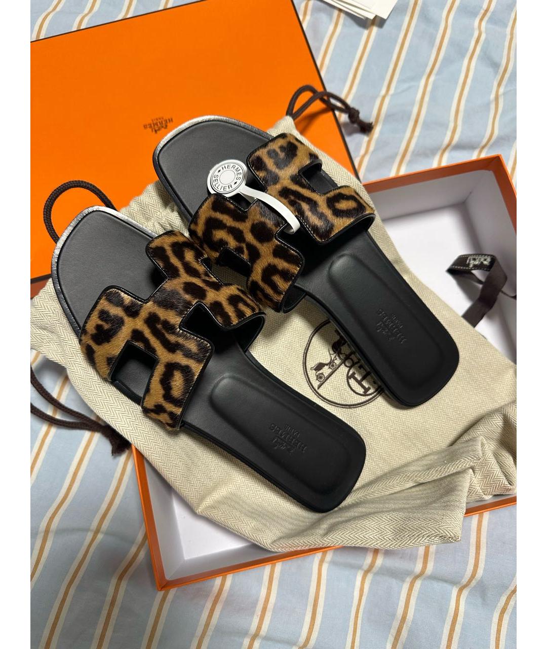 HERMES Мульти кожаные шлепанцы, фото 3